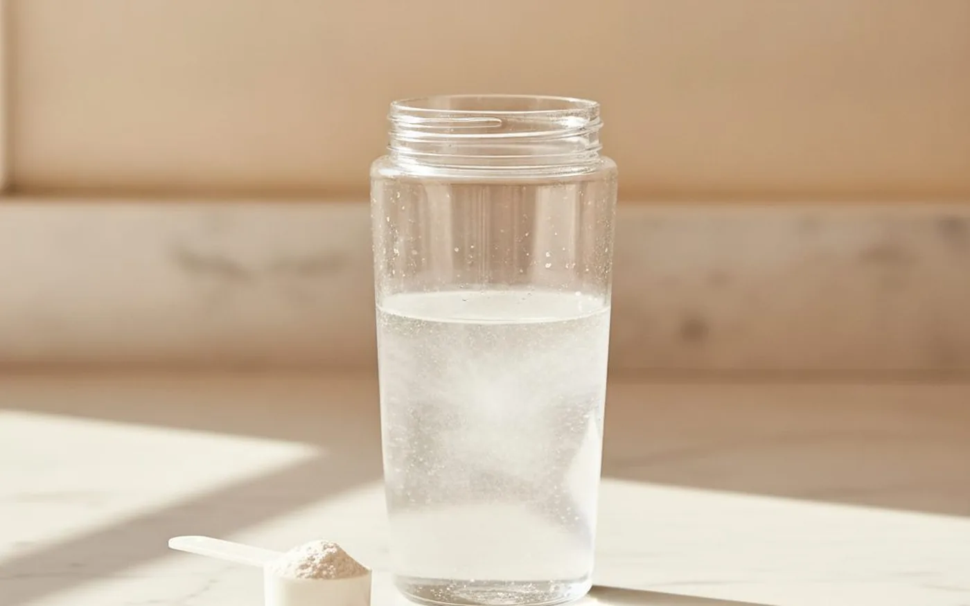 Creatine powder scoop mixing
