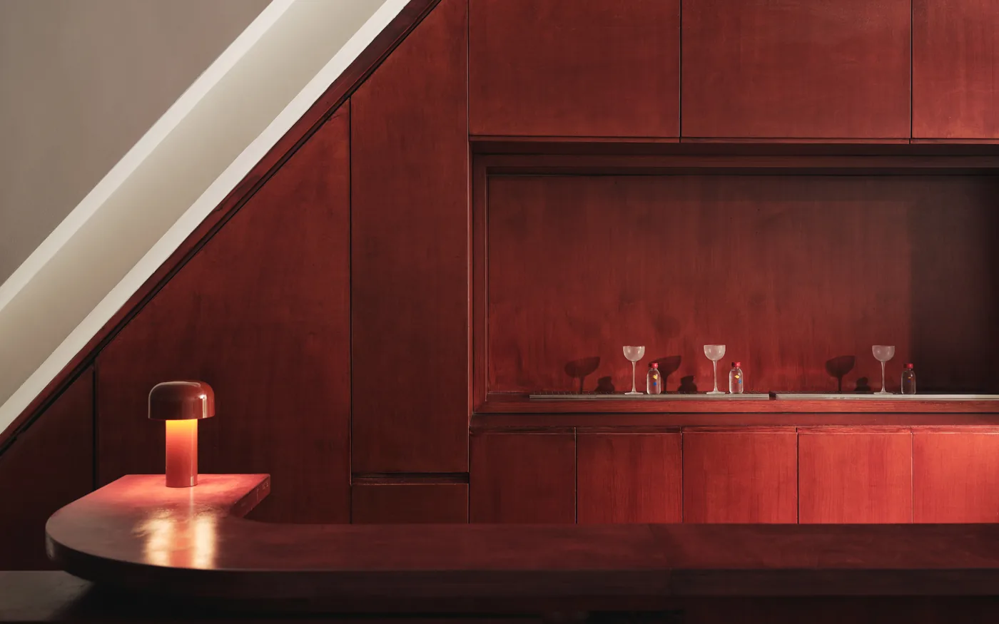 Red-wood panelled bar at A Bar with Shapes for a Name in Haggerston, London