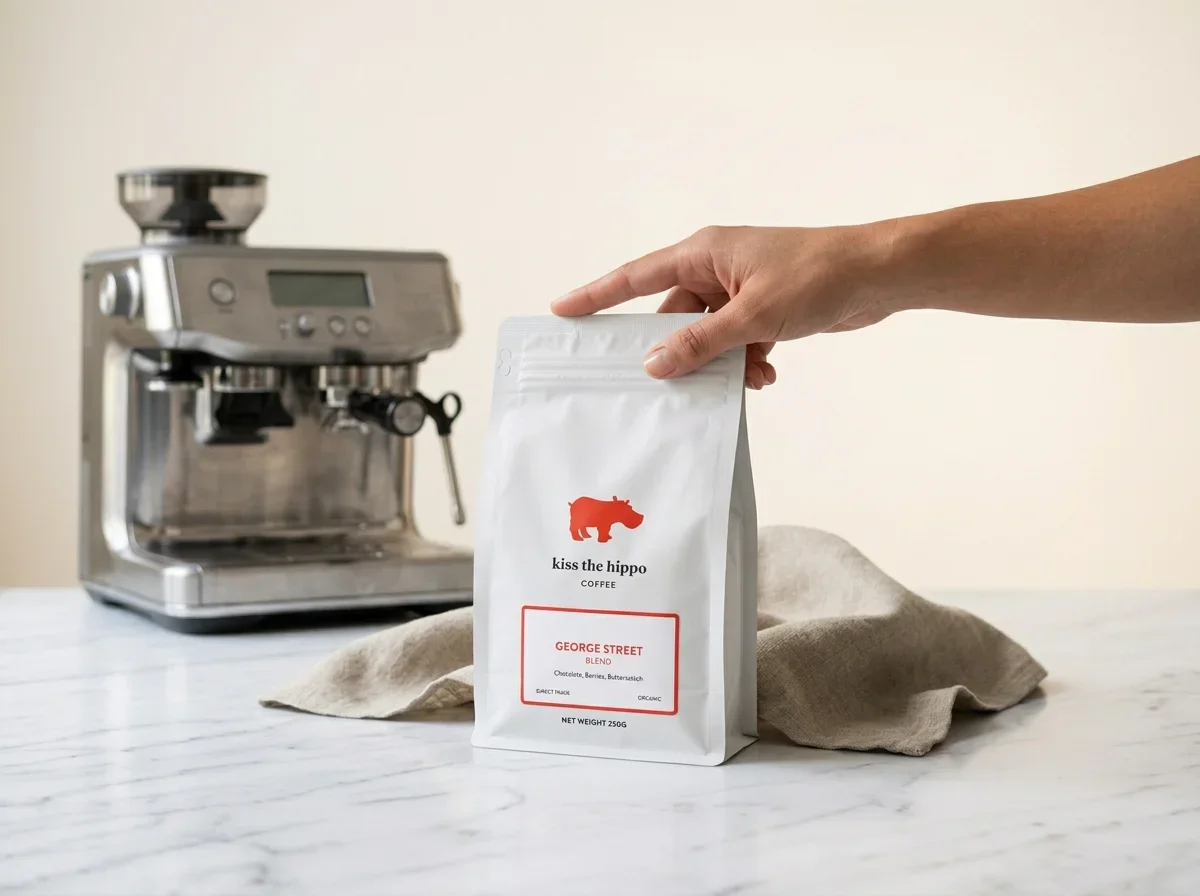 Kiss the Hippo Coffee beans packaging