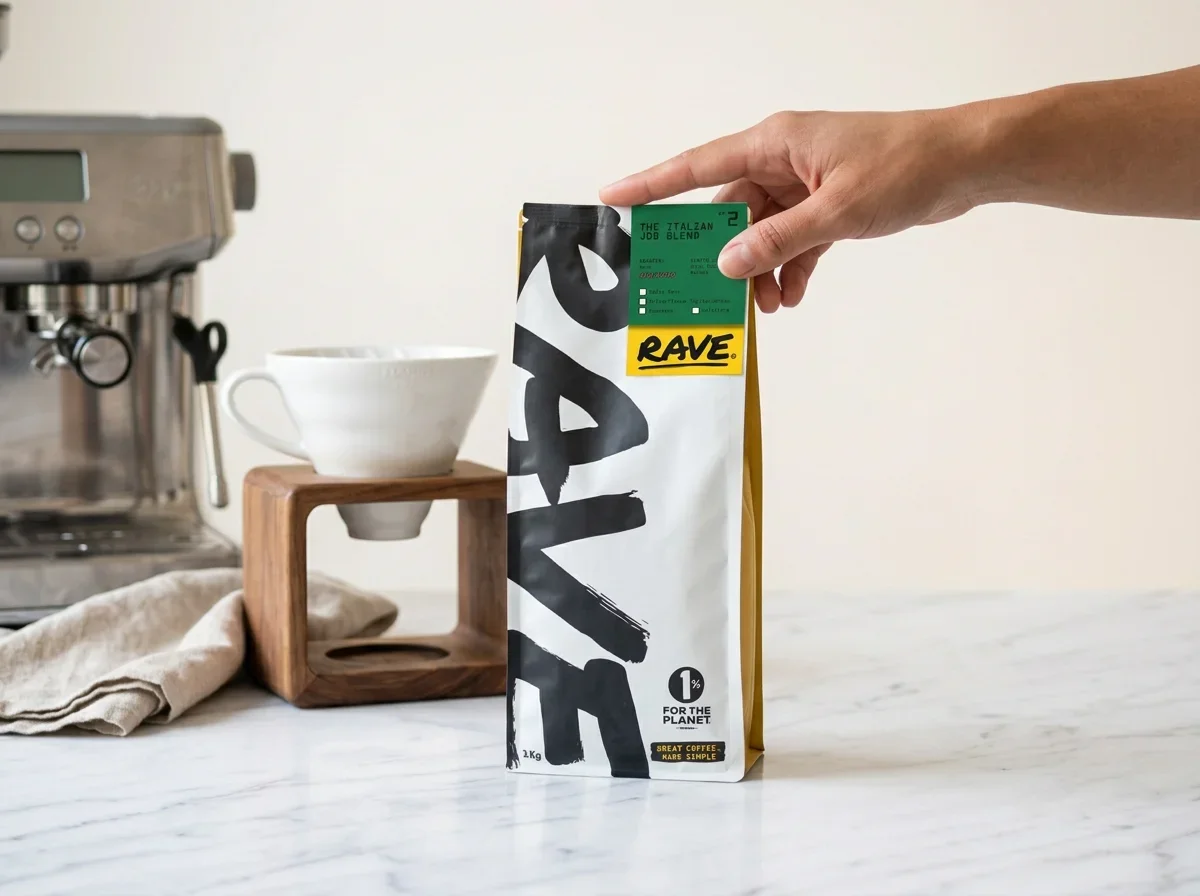 Rave Coffee beans packaging