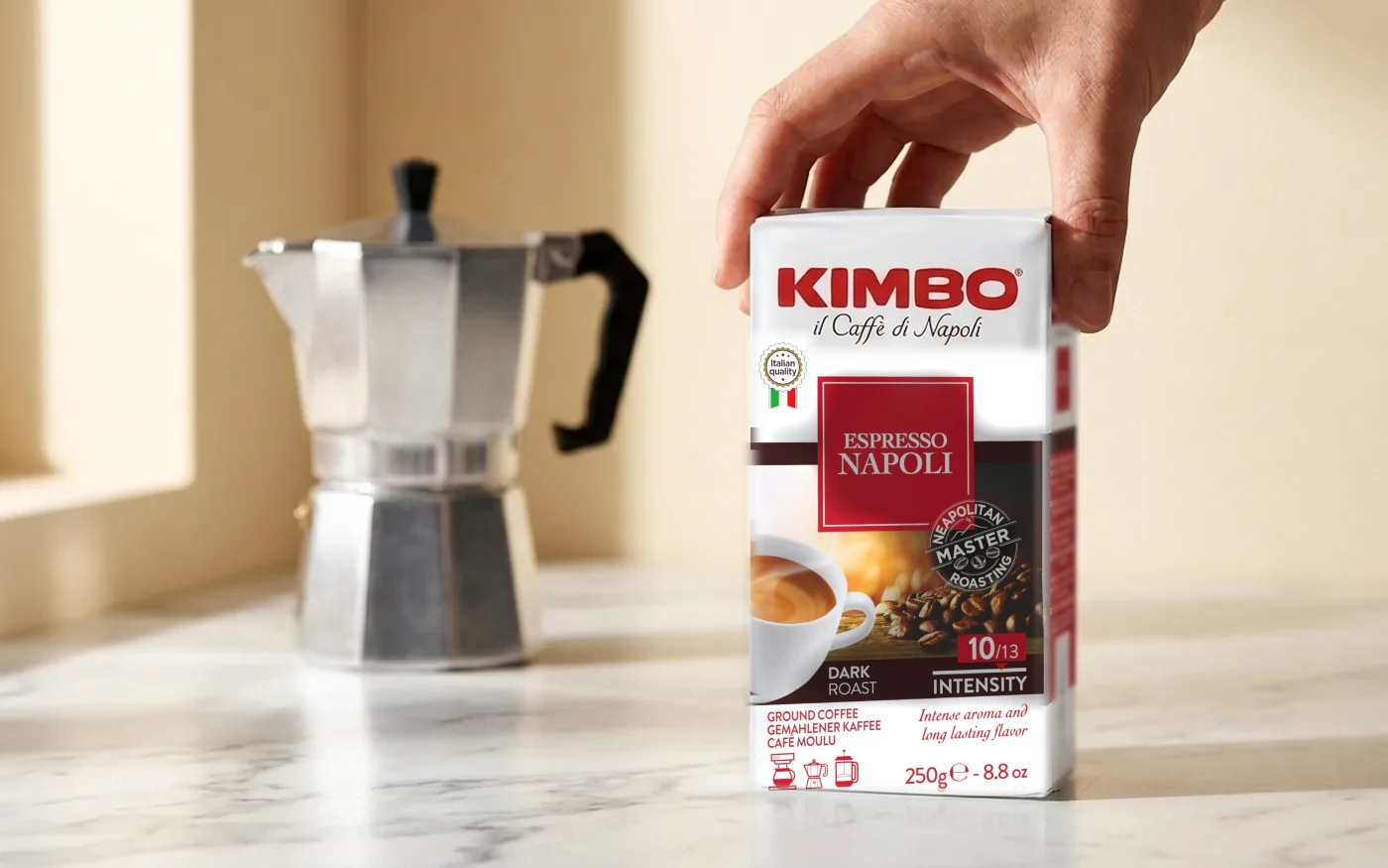 Kimbo Espresso Napoli ground coffee for moka pot