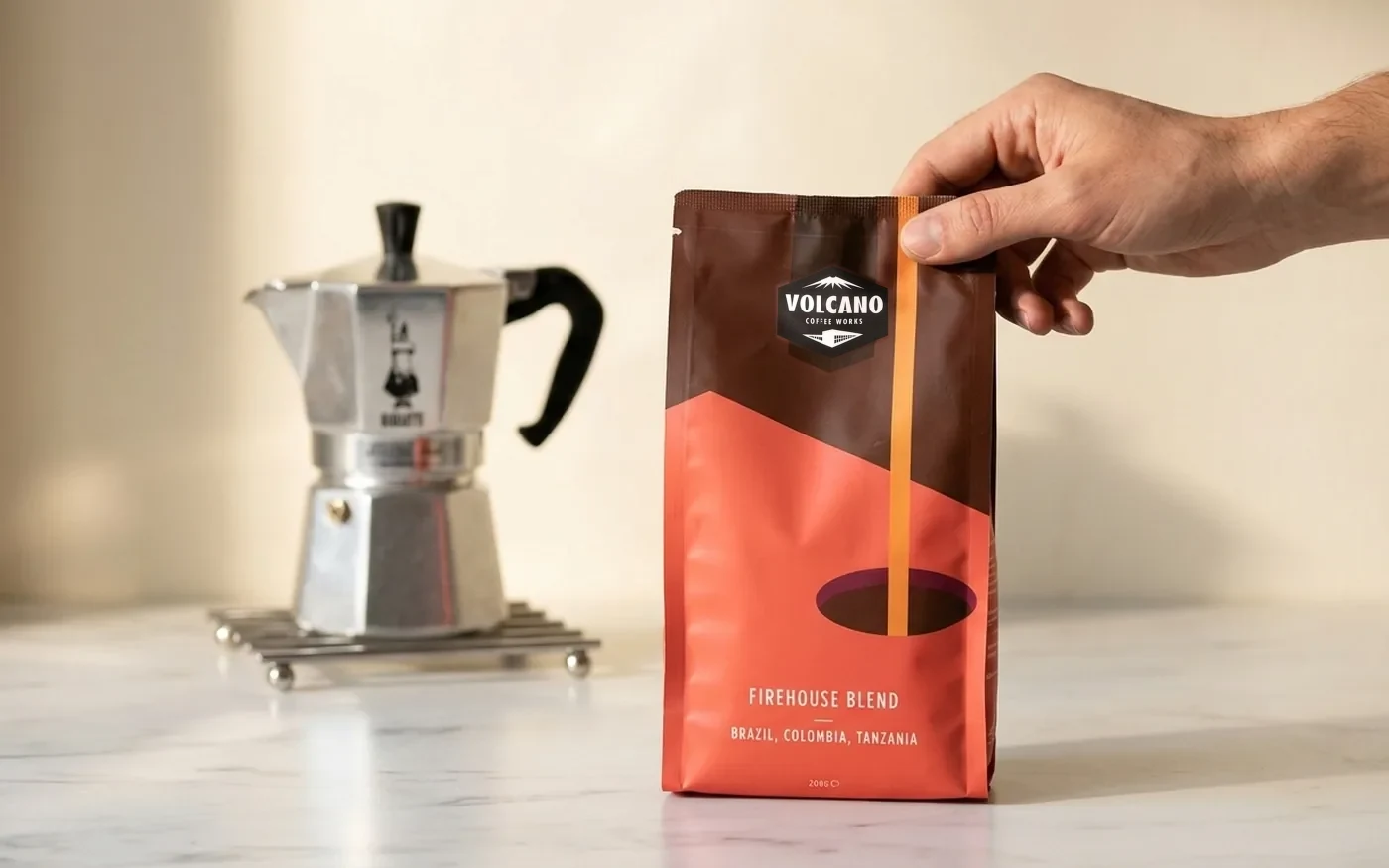 Volcano Coffee Works Firehouse Blend coffee for moka pot