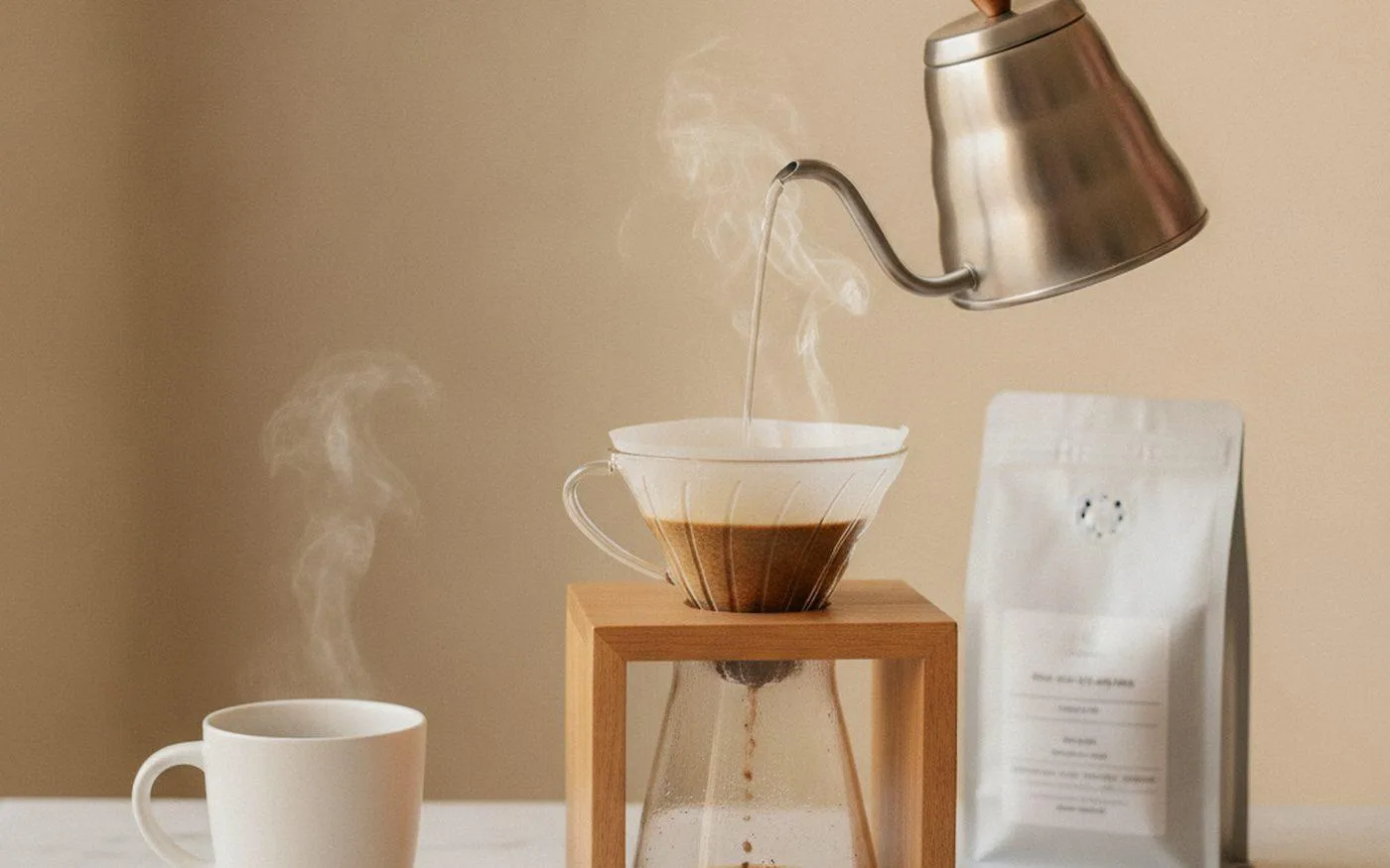 Coffee brewing ritual with specialty beans, used in Pact Coffee subscription review