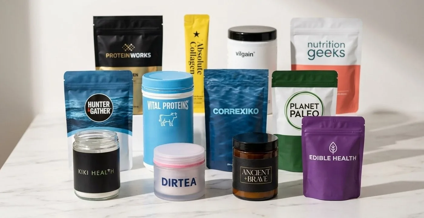 The best collagen for men - 12 UK collagen supplements tested and ranked side by side on a marble countertop