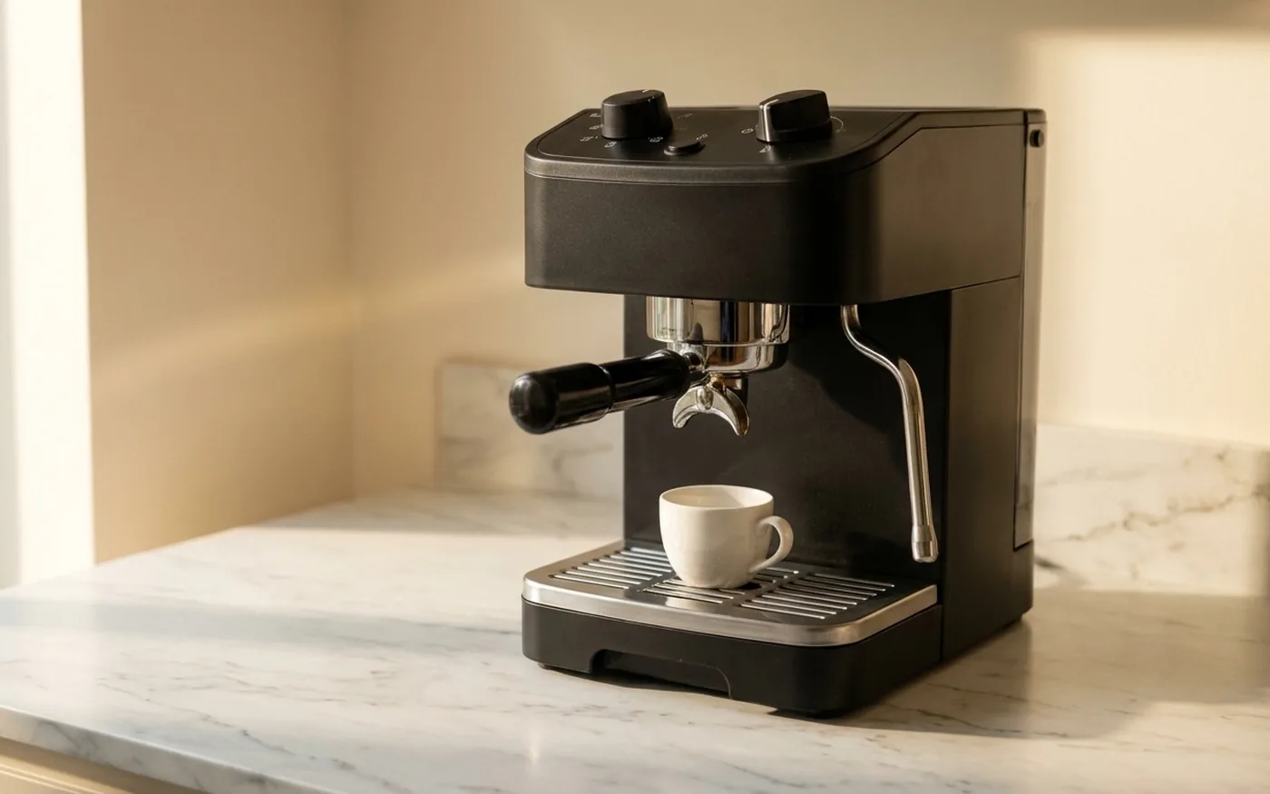 De'Longhi Stilosa EC230 espresso machine on a white marble countertop