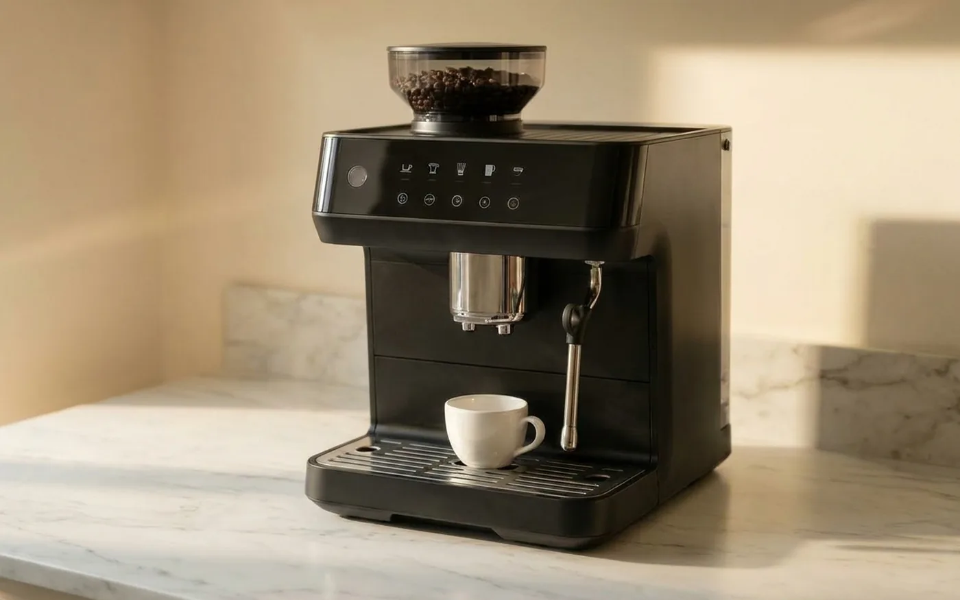 De'Longhi PrimaDonna Aromatic premium bean-to-cup machine on white marble