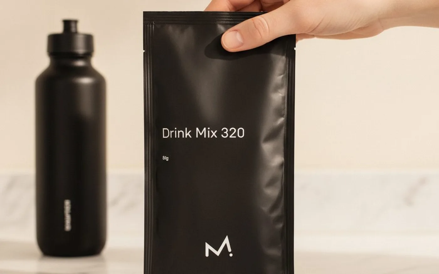 Maurten Drink Mix 320 sachets laid on a running track