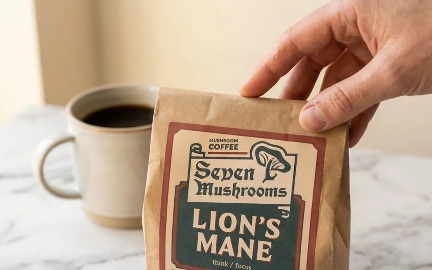 Seven Mushrooms lions mane coffee Sheffield eco packaging