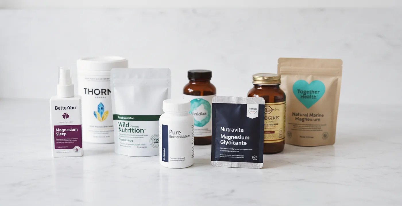 Best magnesium for sleep supplements arranged on white surface