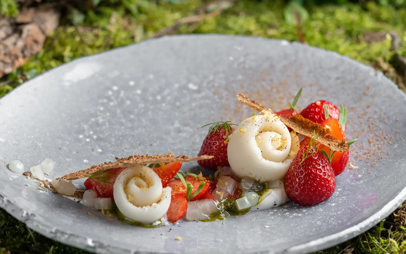 Alain Ducasse at The Dorchester strawberry dish, Mayfair London
