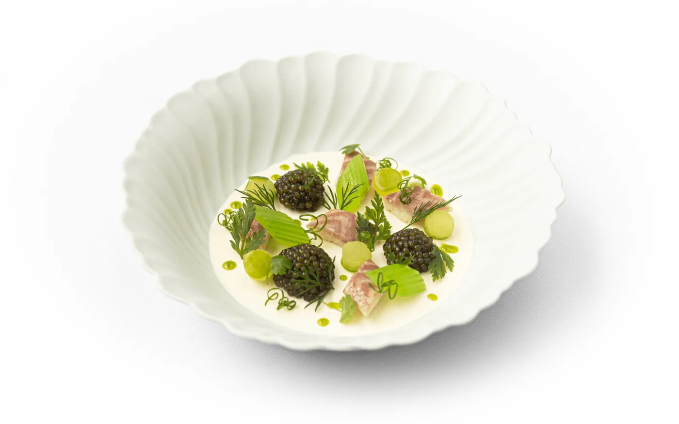 Restaurant Gordon Ramsay eel, caviar and chawanmushi dish, Chelsea London