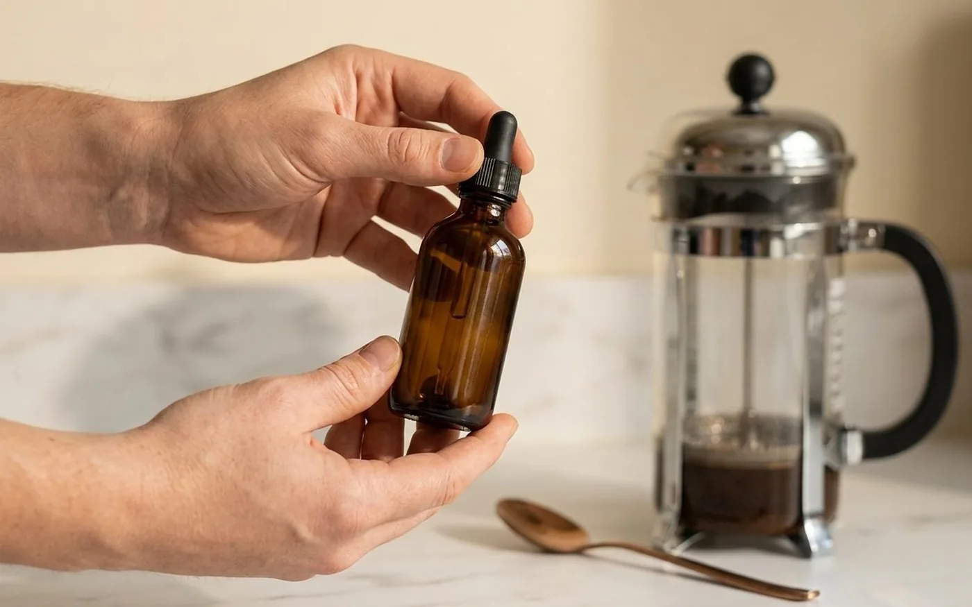 Host Defense Lion's Mane Extract dropper bottle on white marble
