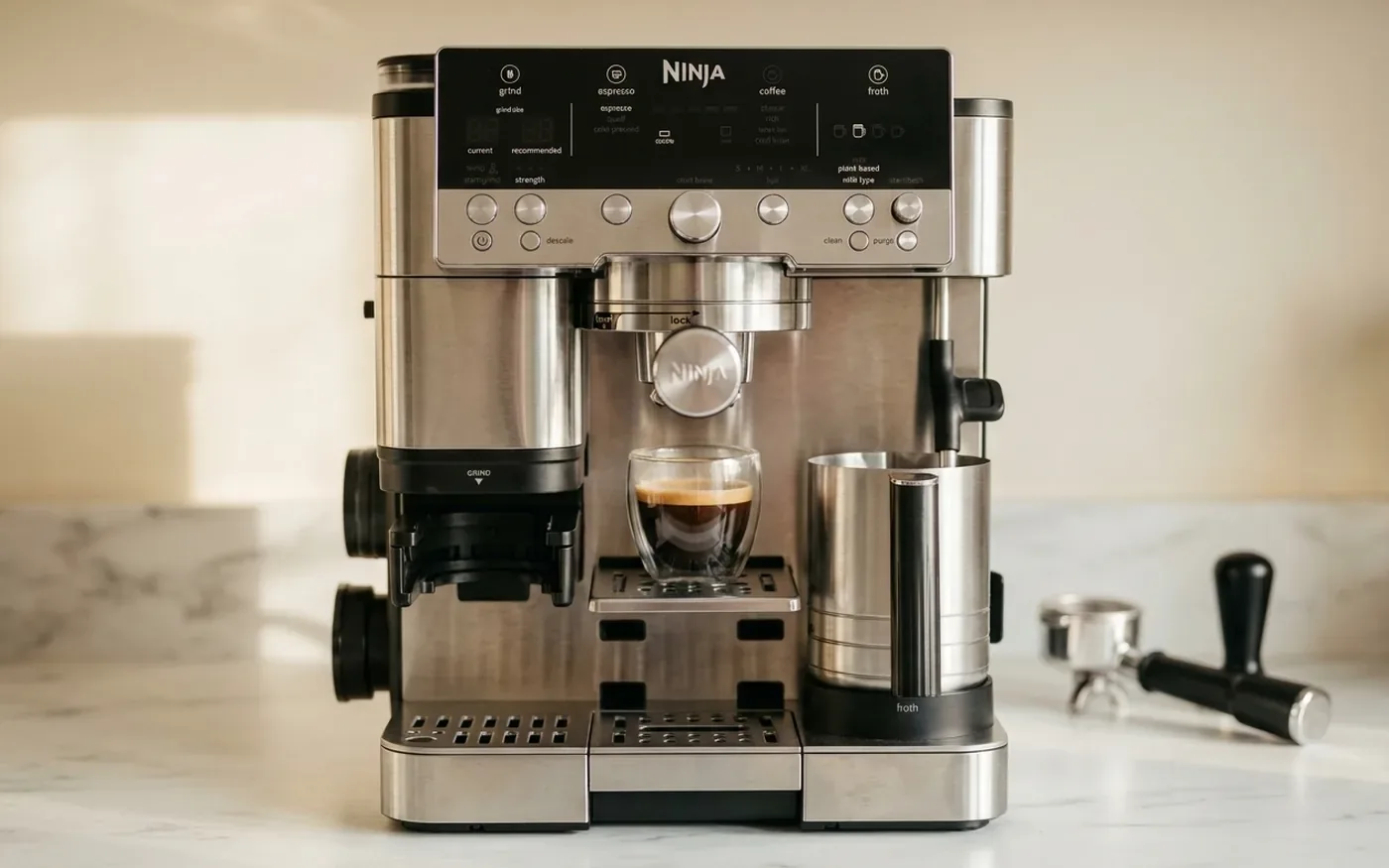 Ninja Luxe Café Premier espresso machine on a kitchen counter