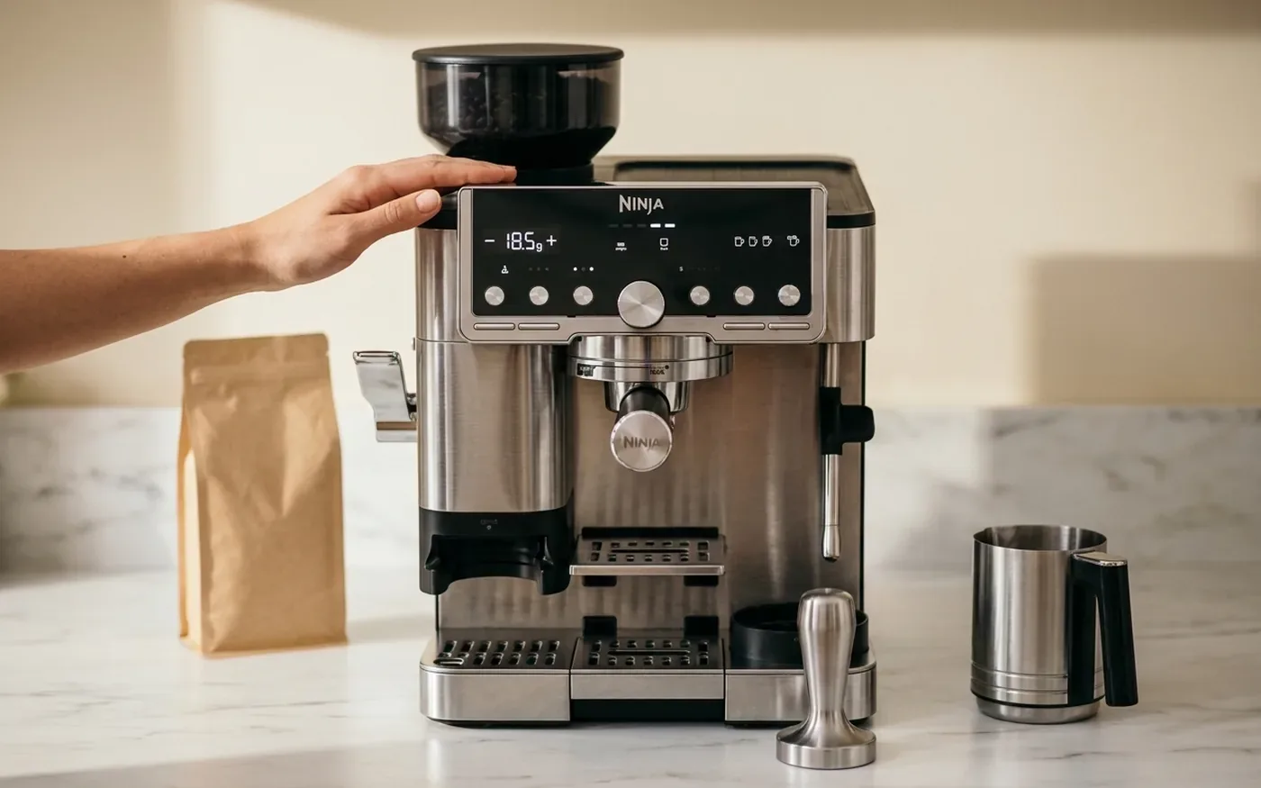 Ninja Luxe Café Pro espresso machine with integrated tamper