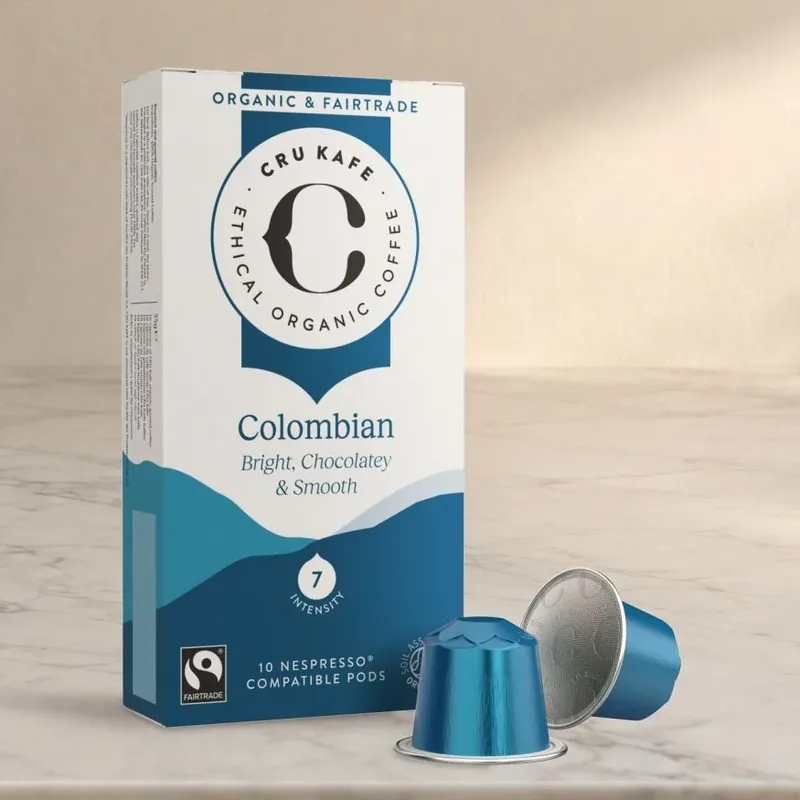 CRU Kafe Organic Colombian Nespresso compatible pods box