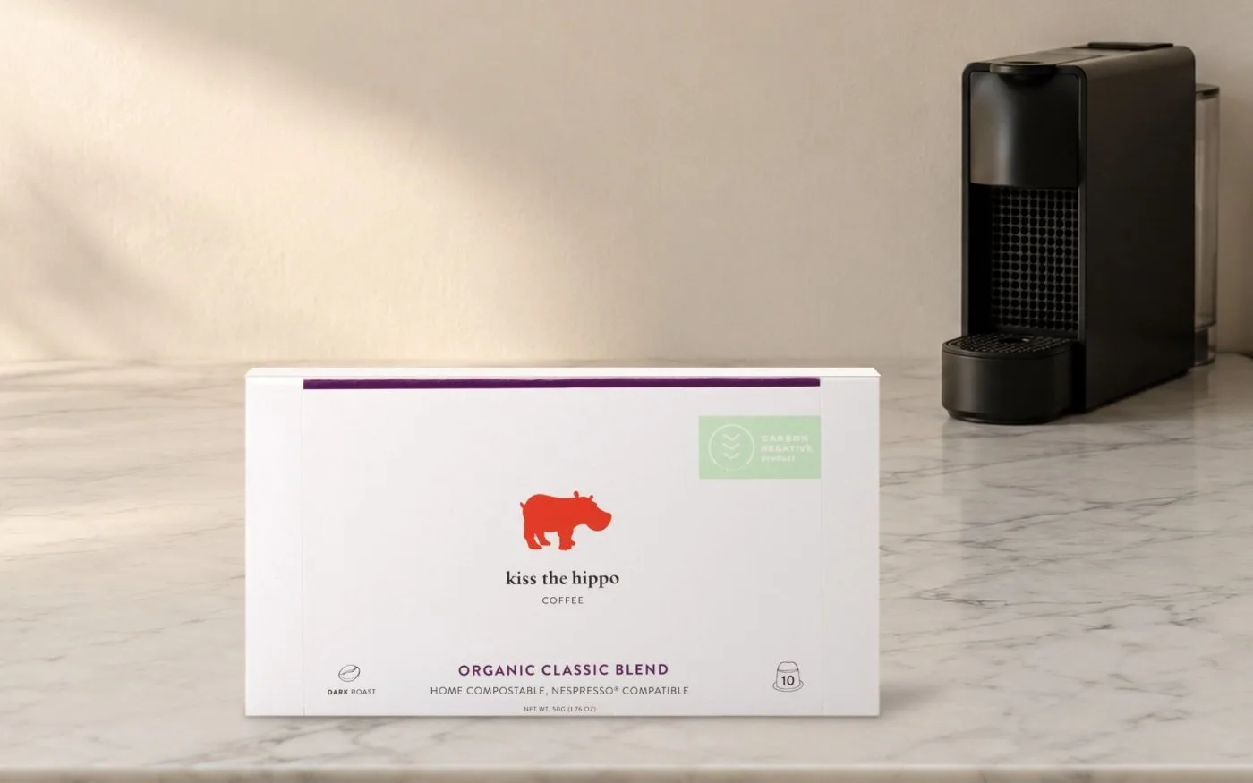 Kiss the Hippo Organic Classic Blend compostable Nespresso compatible pods box