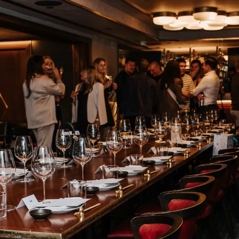 Lucky Cat Mayfair private dining room with a long laid table, London