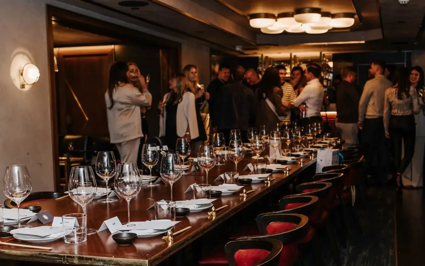Lucky Cat Mayfair private dining room with a long laid table, London