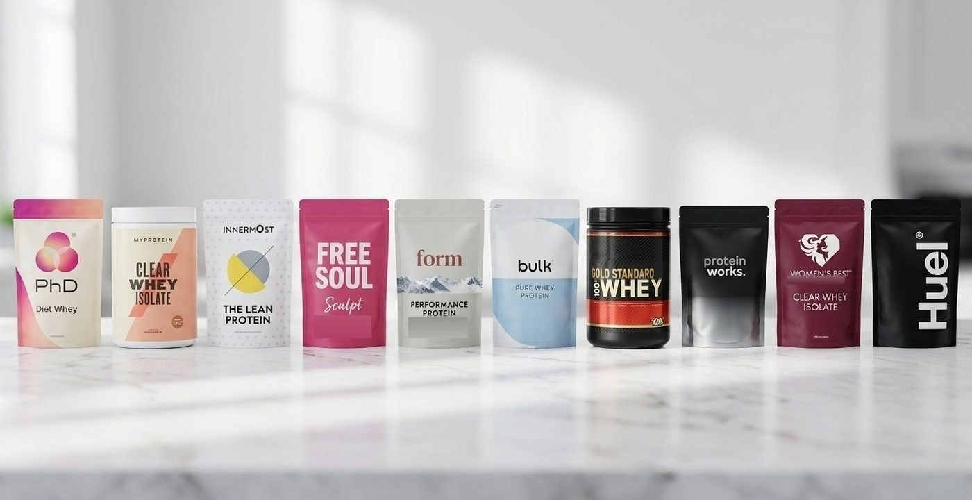 Selection of protein powder tubs and shakers for weight loss, tested by a nutritional therapist