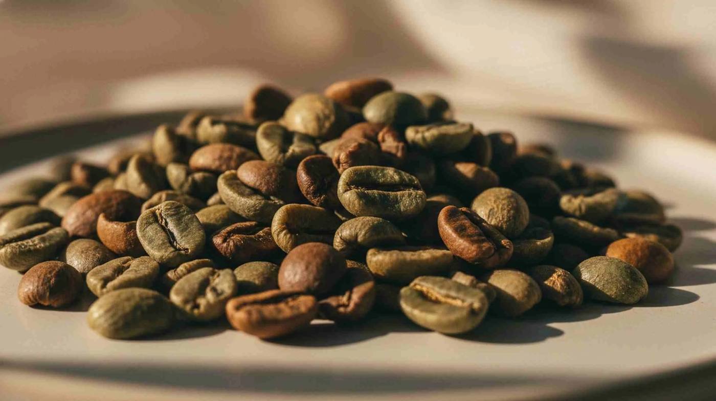 Close-up of speciality grade coffee beans showing rich roast colours and natural surface variation