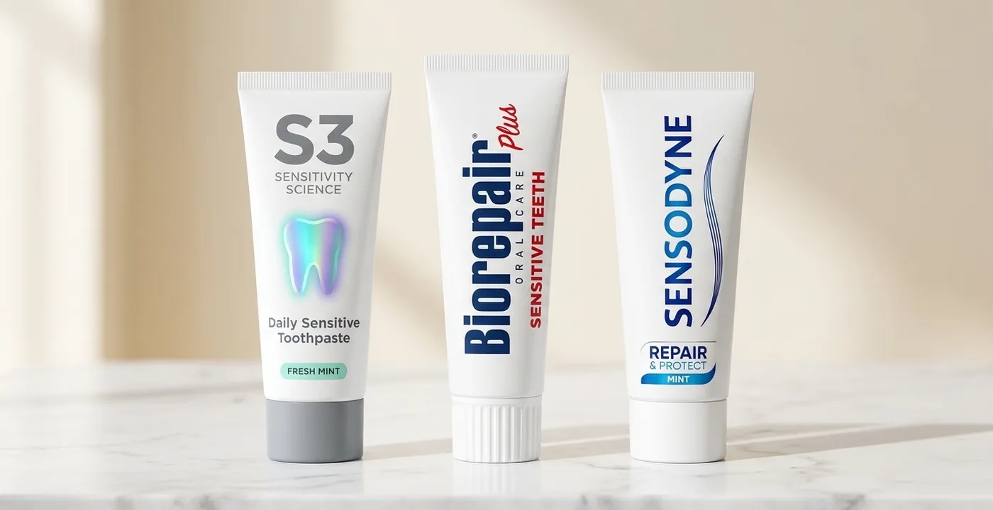 Twelve UK sensitive toothpastes compared side by side, including S3 Daily Sensitive