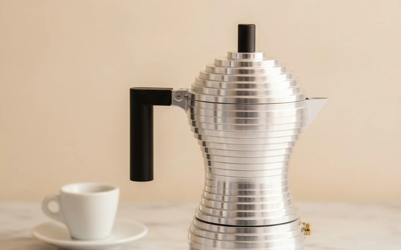 Alessi Pulcina aluminium moka pot by Michele De Lucchi
