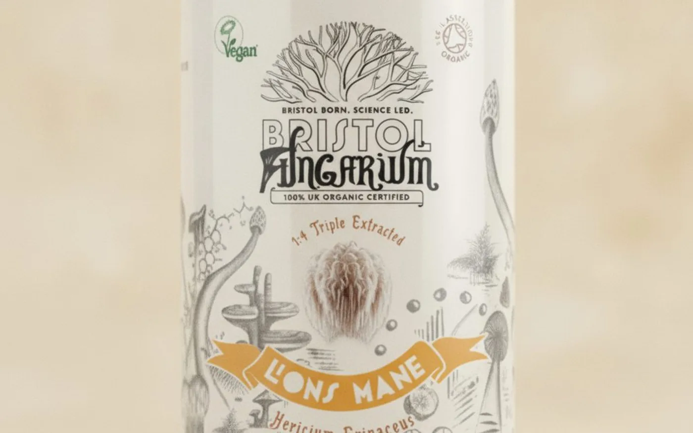 Lion's Mane tincture label detail showing triple extraction method
