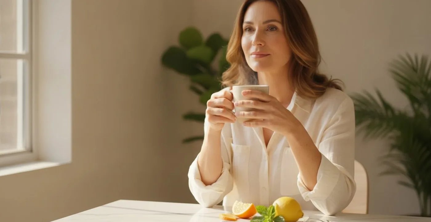Collagen and menopause: skin and joint support illustrated with clean product and wellness imagery