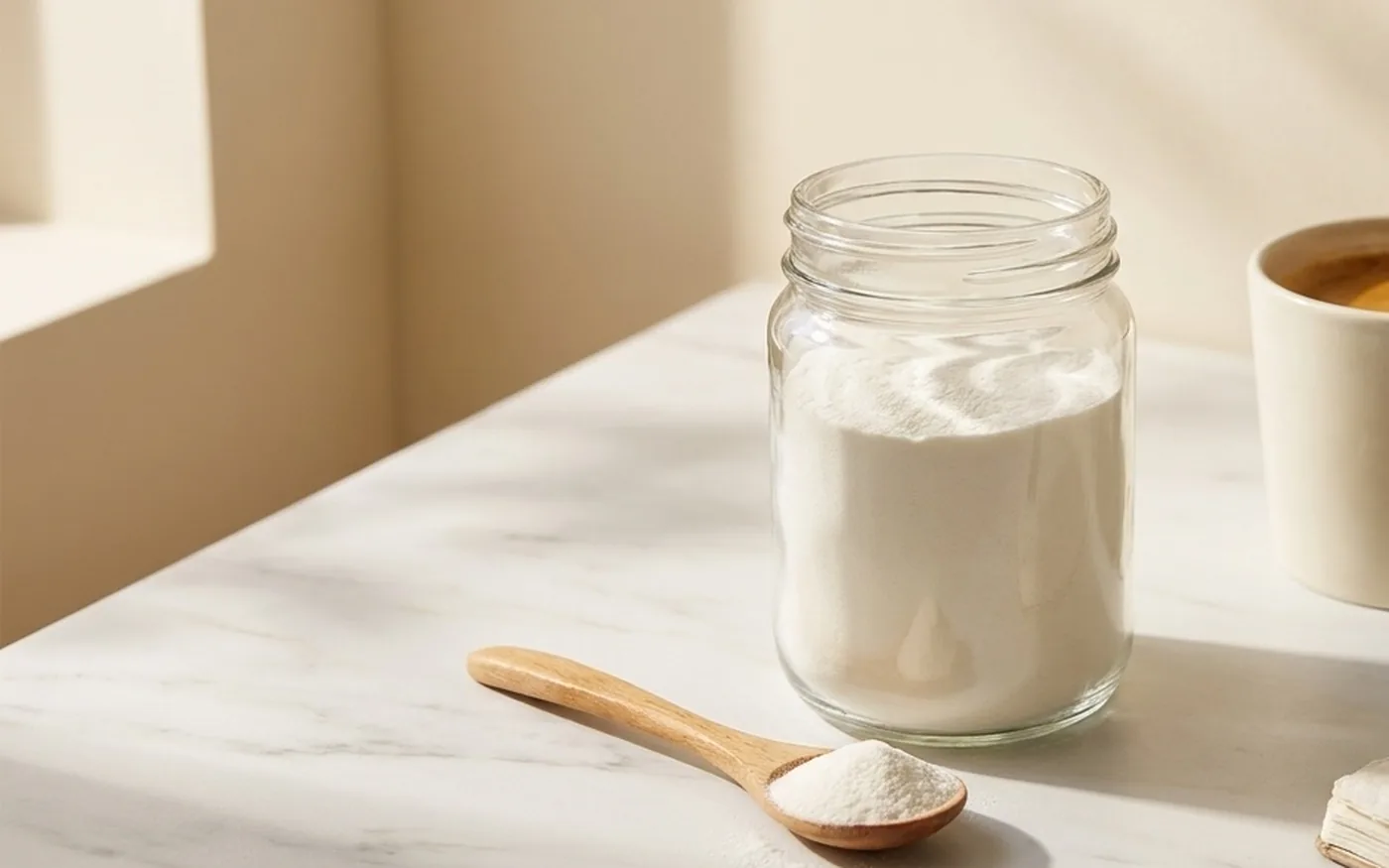 Person adding a daily collagen supplement to their morning routine