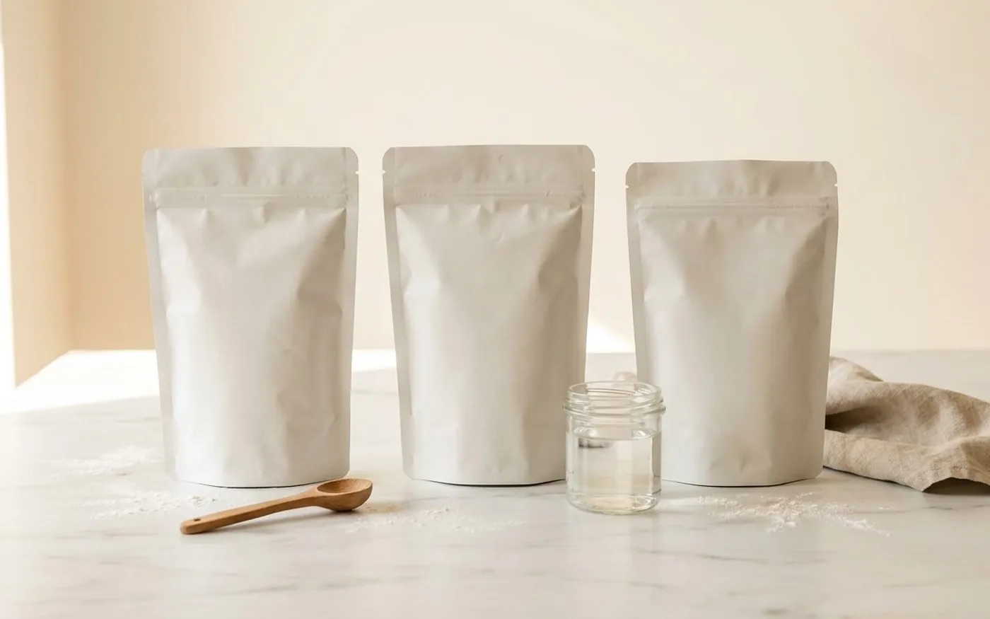 Three collagen supplement pouches for comparison