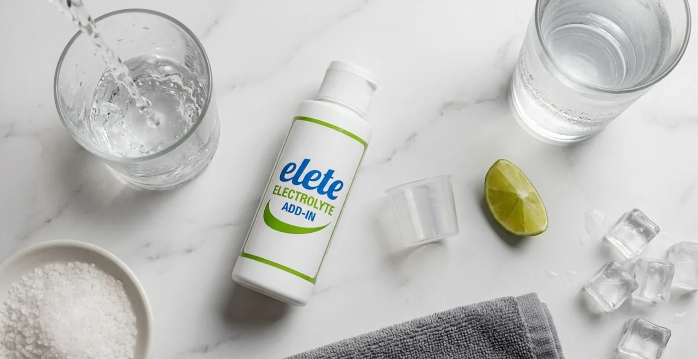 Elete electrolyte drops bottle on a white background