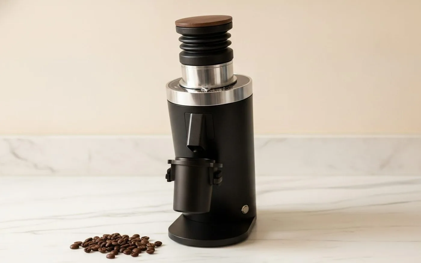 DF64 Gen2 espresso grinder on white marble countertop
