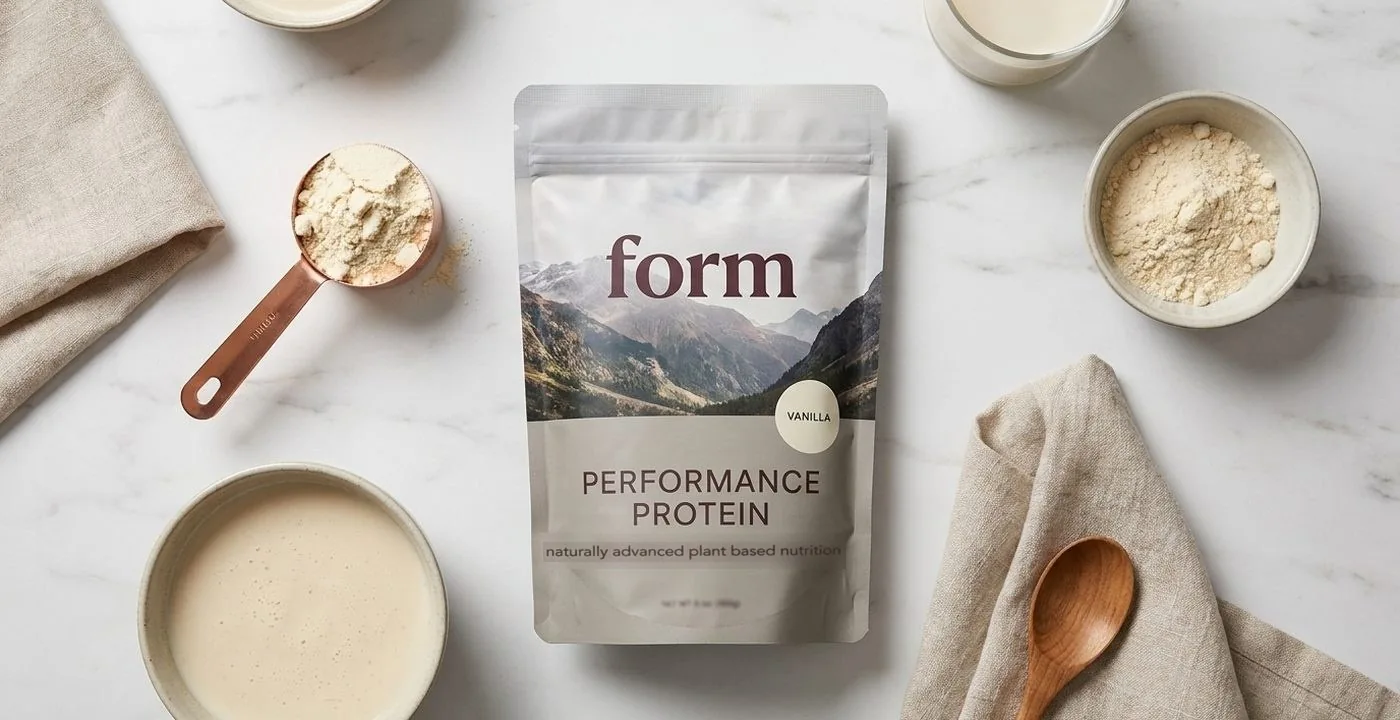Form Nutrition Performance Protein bag on a clean surface