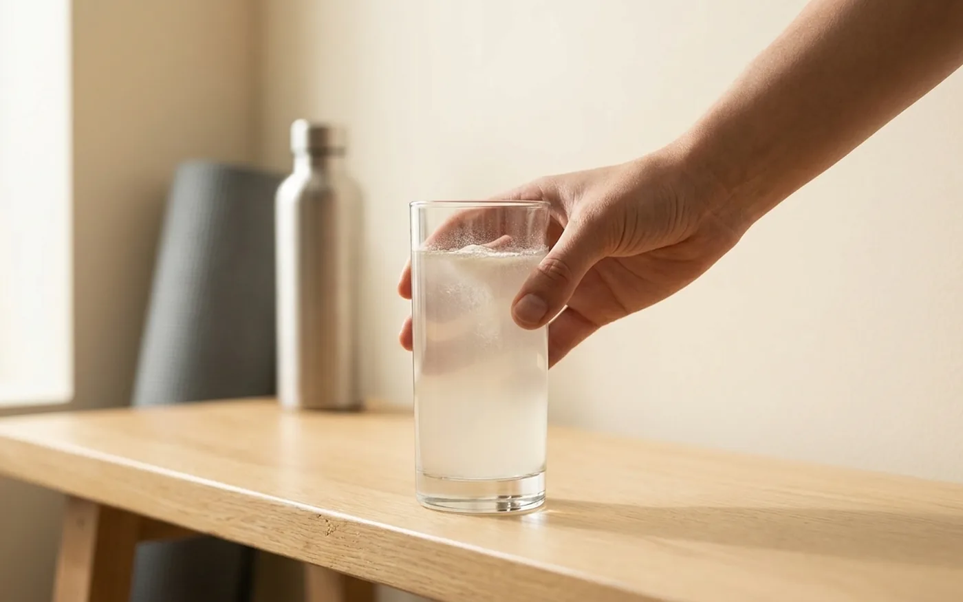 Drinking an electrolyte mix for hydration during exercise