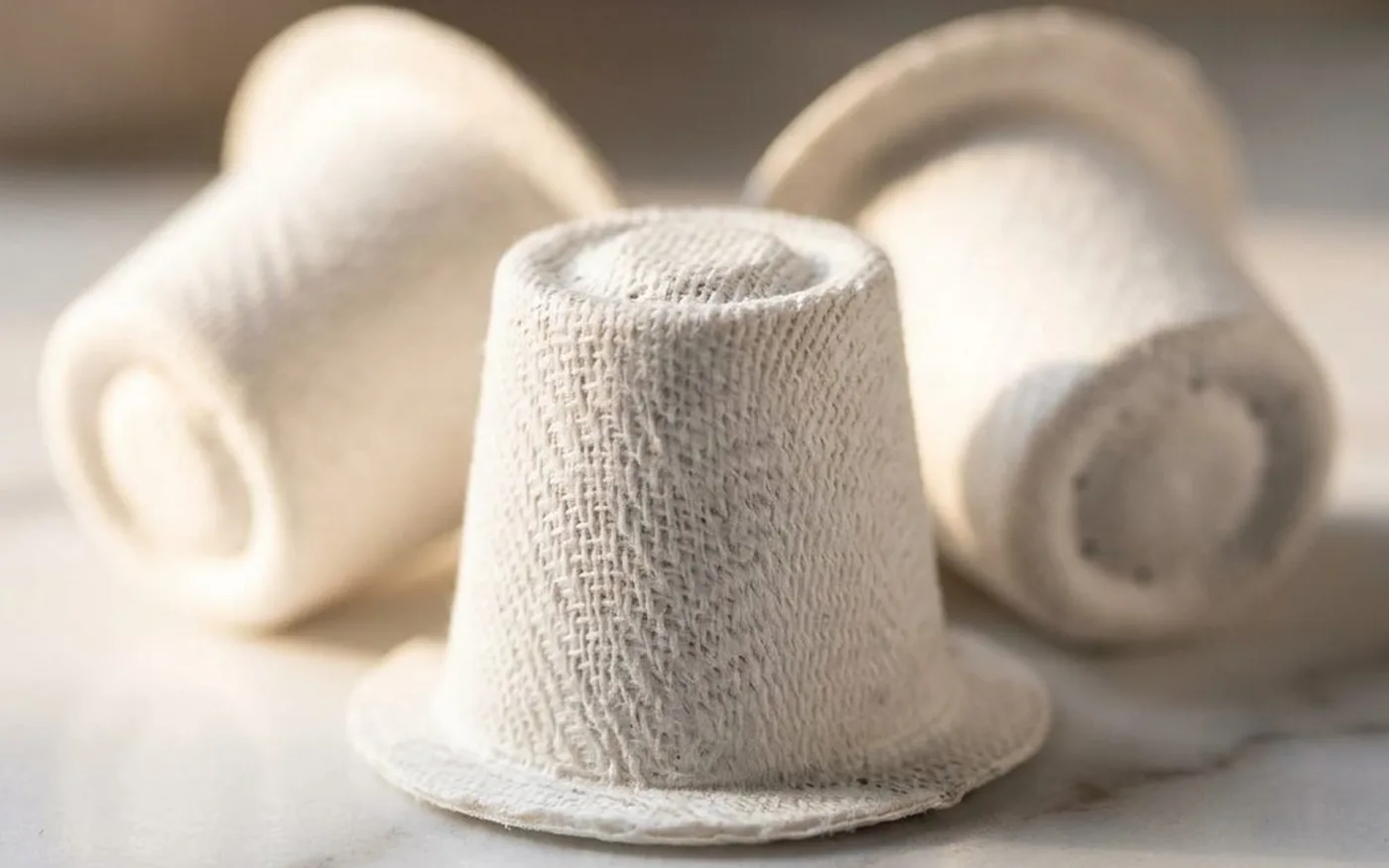 Close-up texture of Halo Coffee compostable capsule material