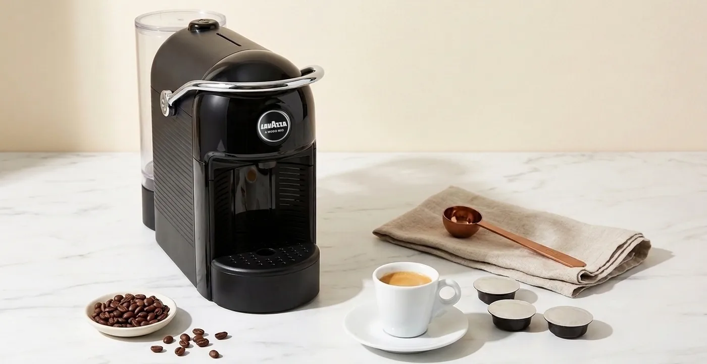 Lavazza Jolie Evo pod machine on a kitchen worktop