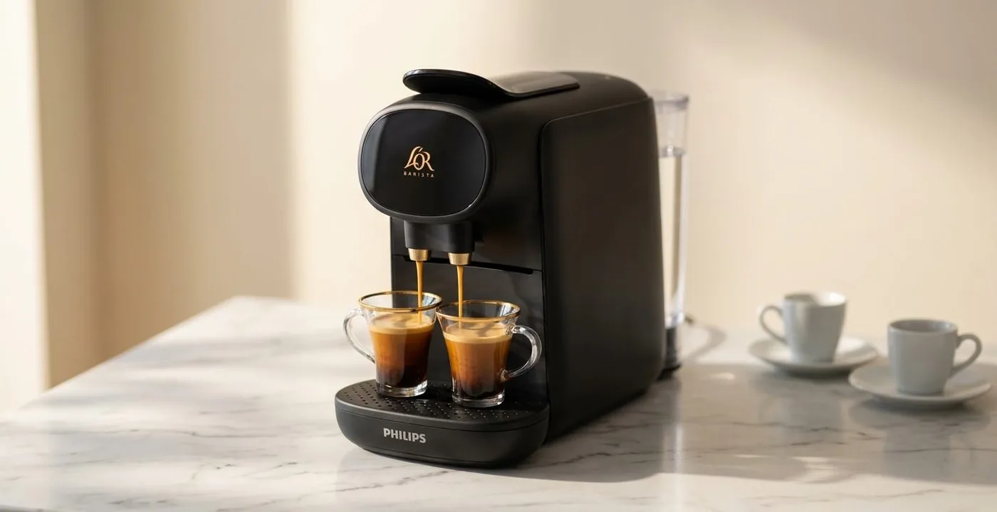 L'OR Barista Sublime coffee machine on kitchen counter