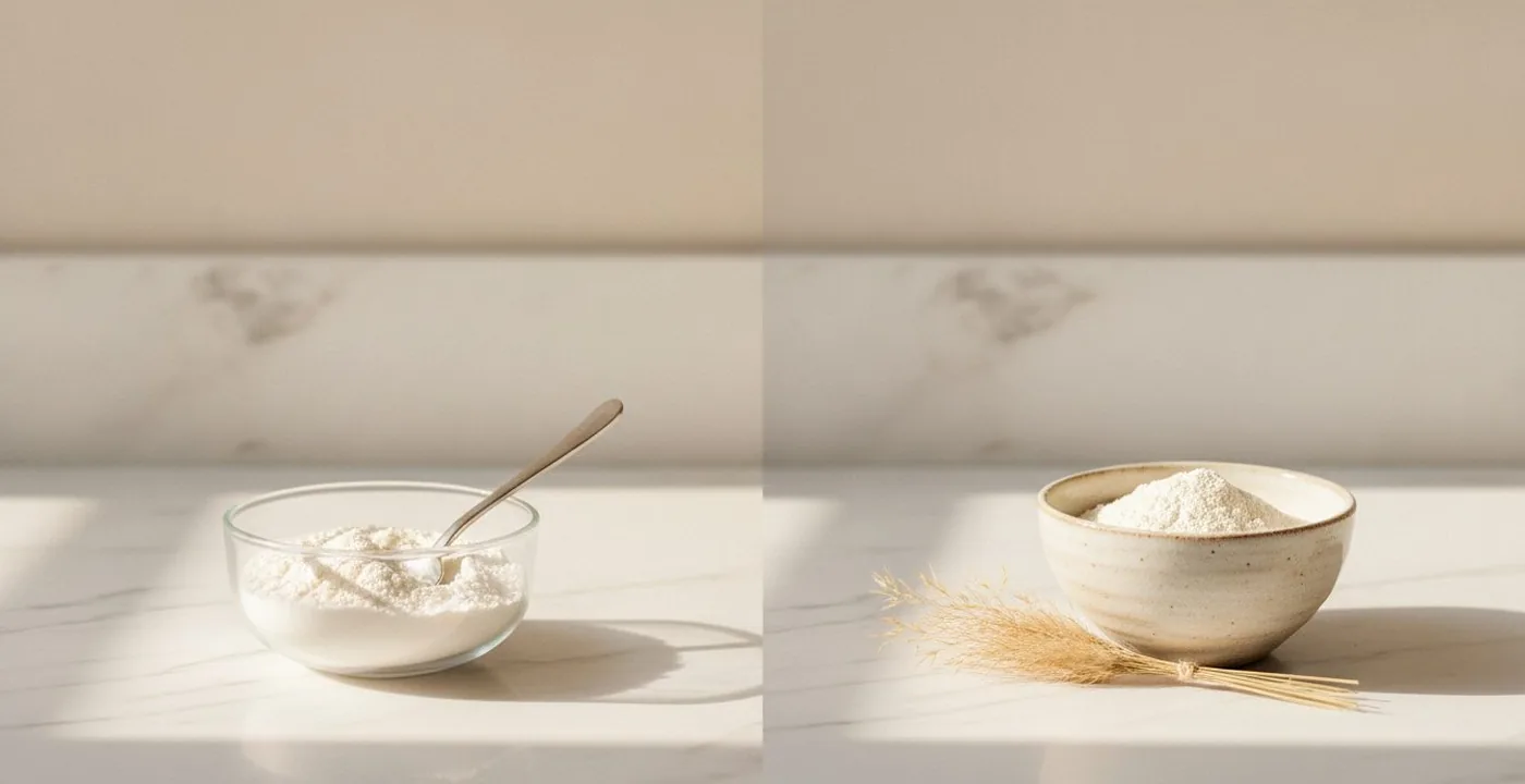 Marine collagen powder and bovine collagen powder side by side on a clean white surface