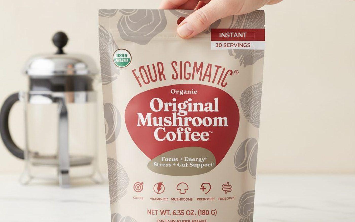 Four Sigmatic Original Mushroom Coffee bag on white marble