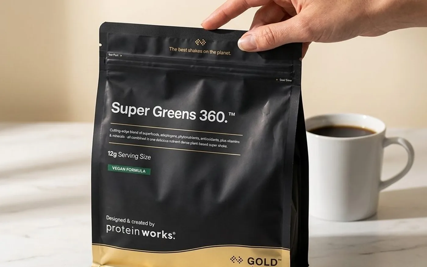 Protein Works Super Greens pouches in pomegranate cranberry and mandarin orange flavours
