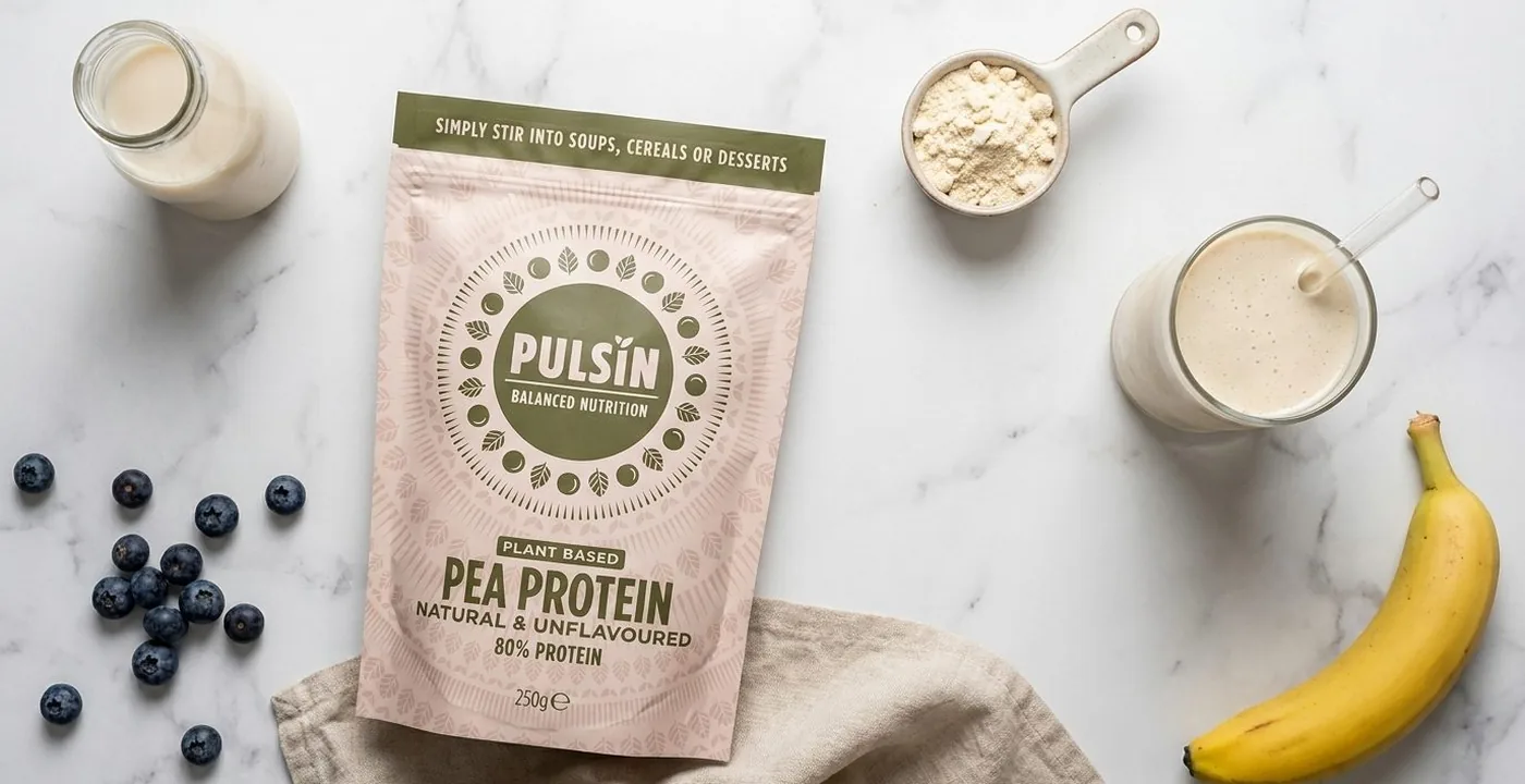 Pulsin Unflavoured Pea Protein Powder 1kg bag on a clean white background