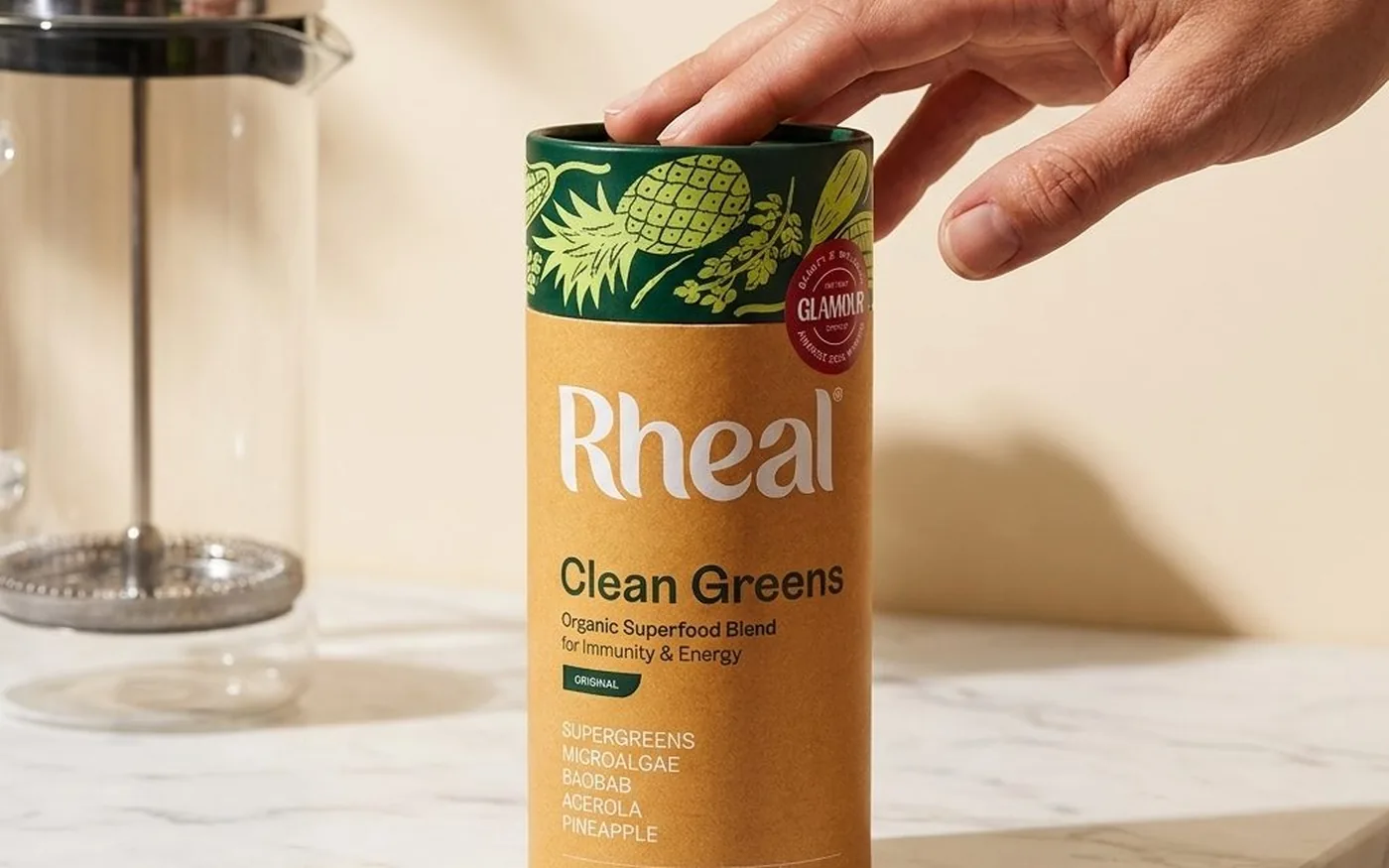 Rheal Clean Greens product tub