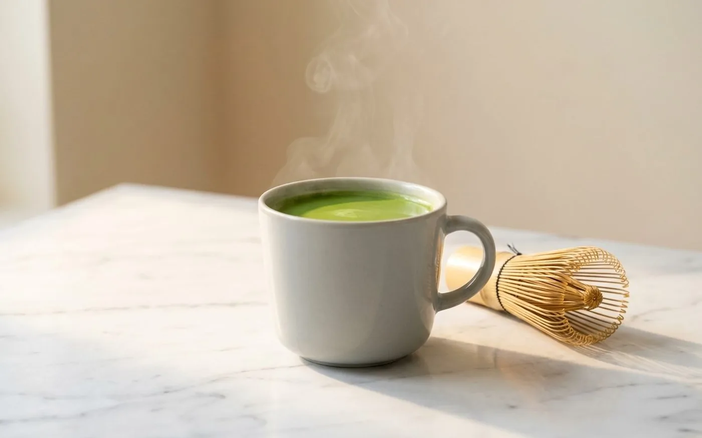 Ritual + Flow Matcha Flow prepared in a ceramic cup showing jade green ceremonial colour