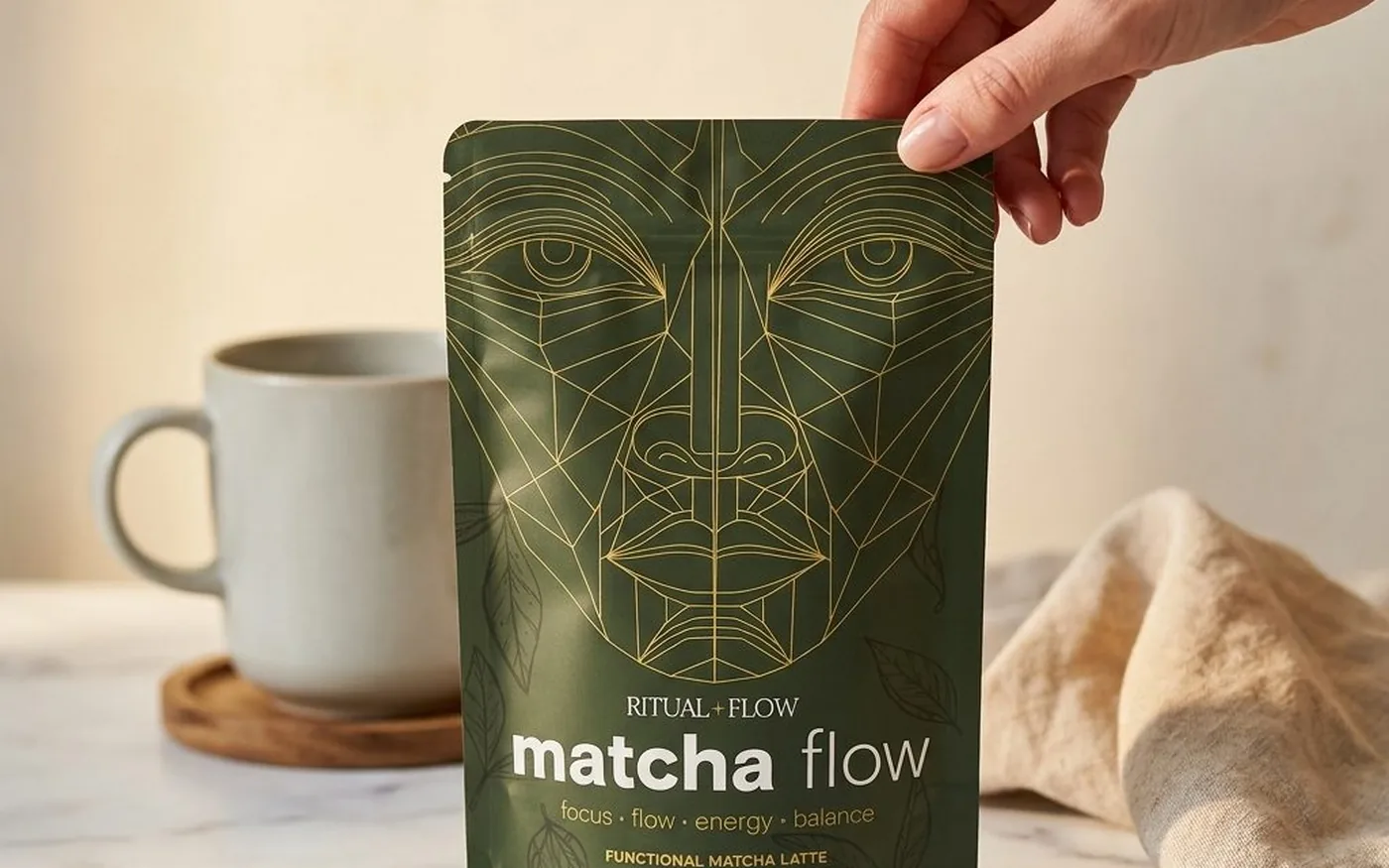 Ritual + Flow Matcha Flow product pouch showing brand and formulation detail