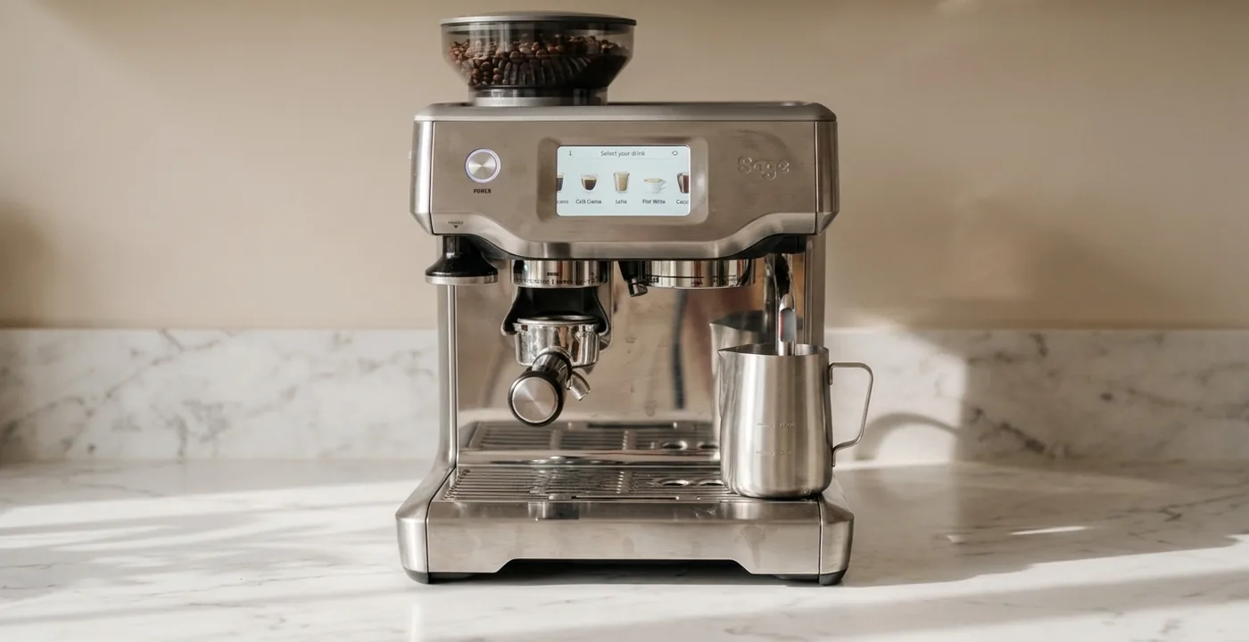 Sage Barista Touch Impress espresso machine on a kitchen counter