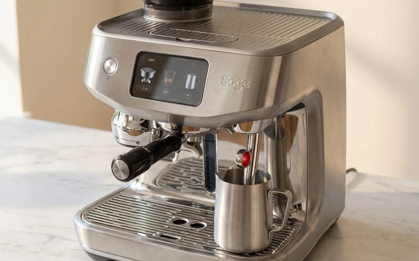 Sage Oracle Jet super-automatic espresso machine front view on kitchen counter