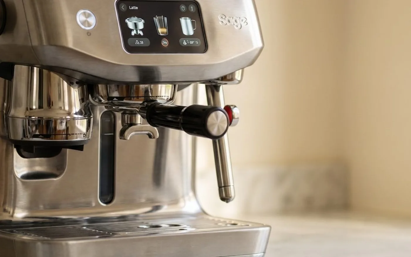 Sage Oracle Jet touchscreen display showing drink selection interface