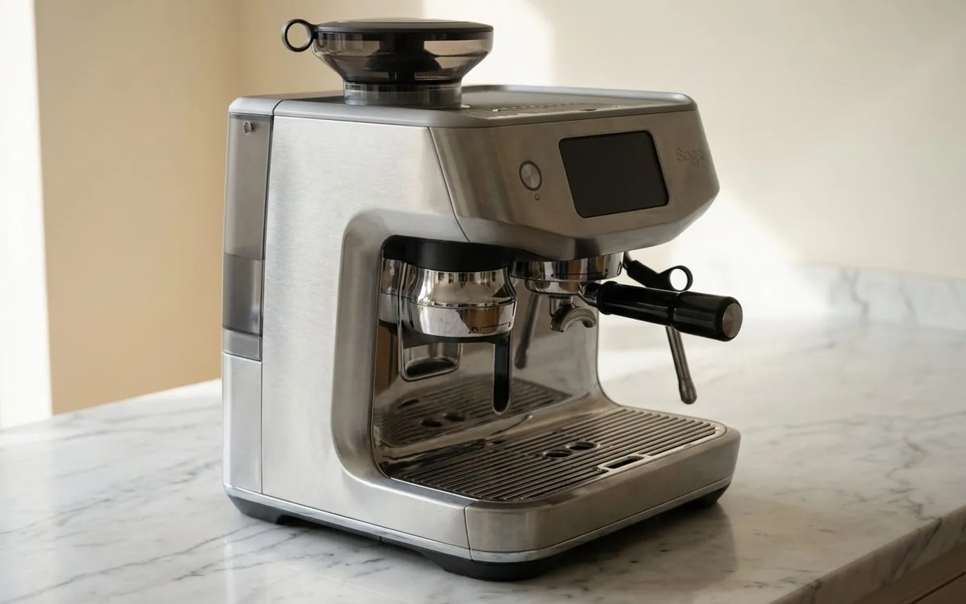 Sage Oracle Jet side profile showing 338mm counter footprint on marble