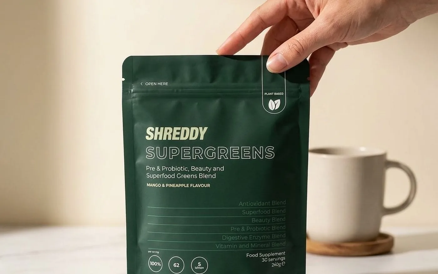 Shreddy SuperGreens pouch Mango Pineapple flavour