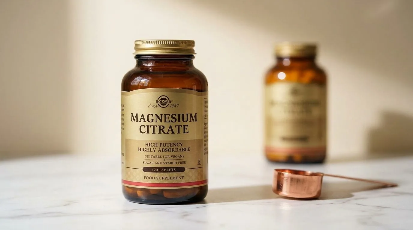 Solgar magnesium supplement bottles showing Citrate, Bisglycinate and Chelated forms